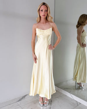 64147B03 Baby Yellow Open Back Maxi Dress