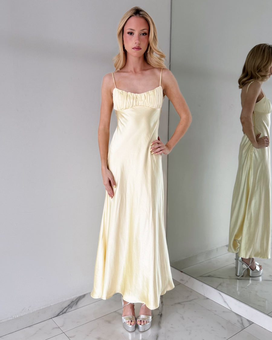 64147B03 Baby Yellow Open Back Maxi Dress