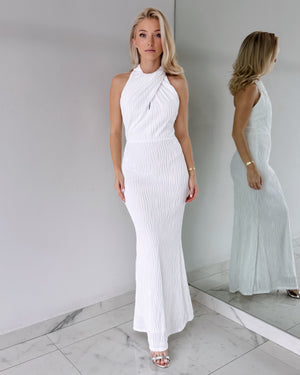 White Halter Neck Maxi Dress