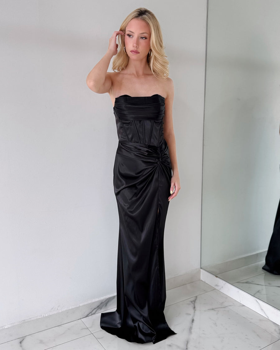 MF22283 Black Strapless Gown Dress