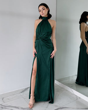 Forest Green Open Back Gown Dress