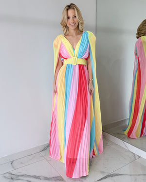 Multi Colors V Neck Gown Dress