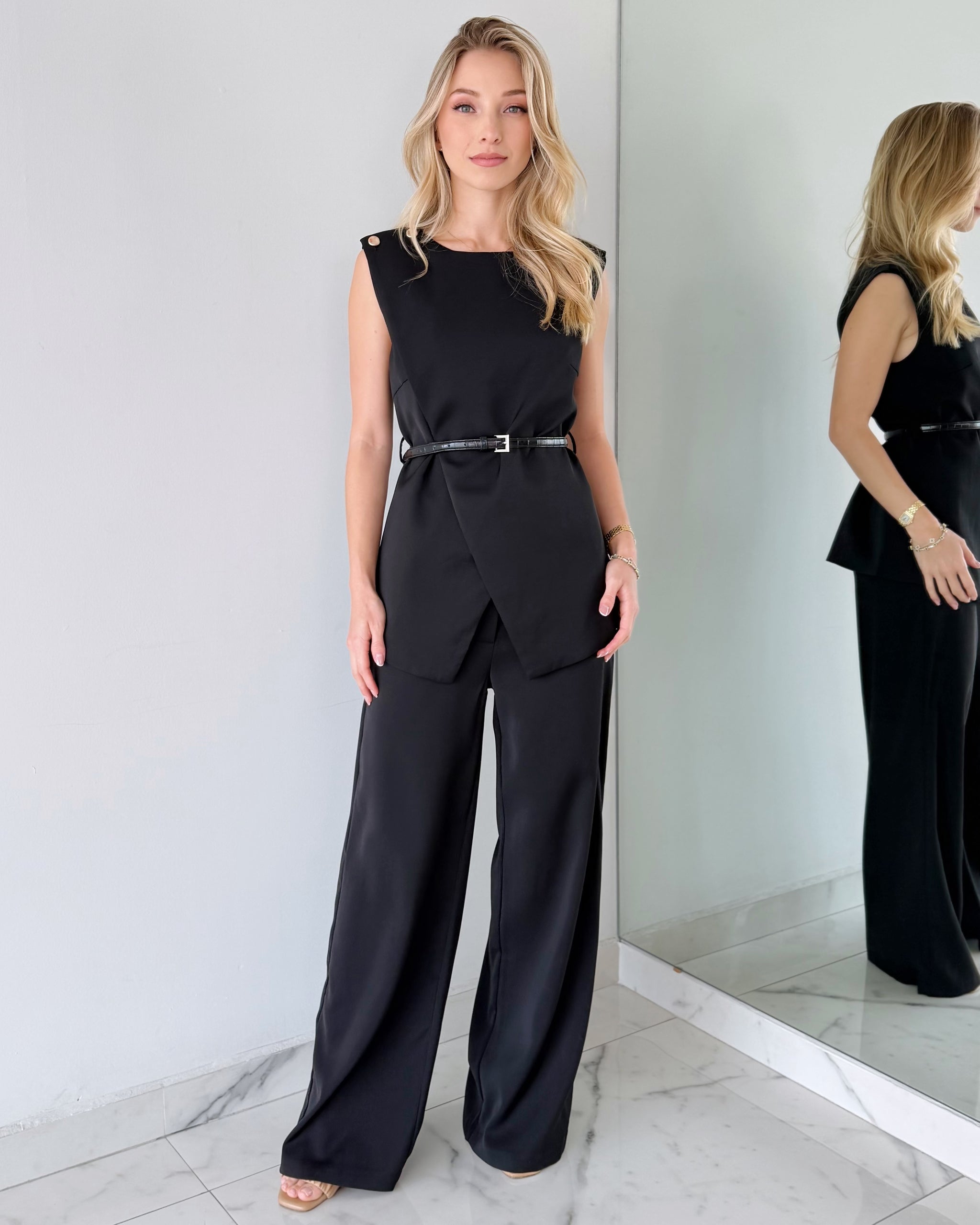 Black Top + Pant Two Piece Set