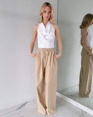 LJP11407 White Nude Open Back Jumpsuit