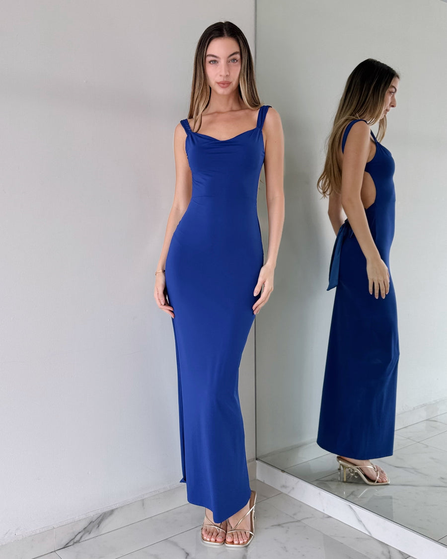 Blue Bun Open Back Maxi Dress