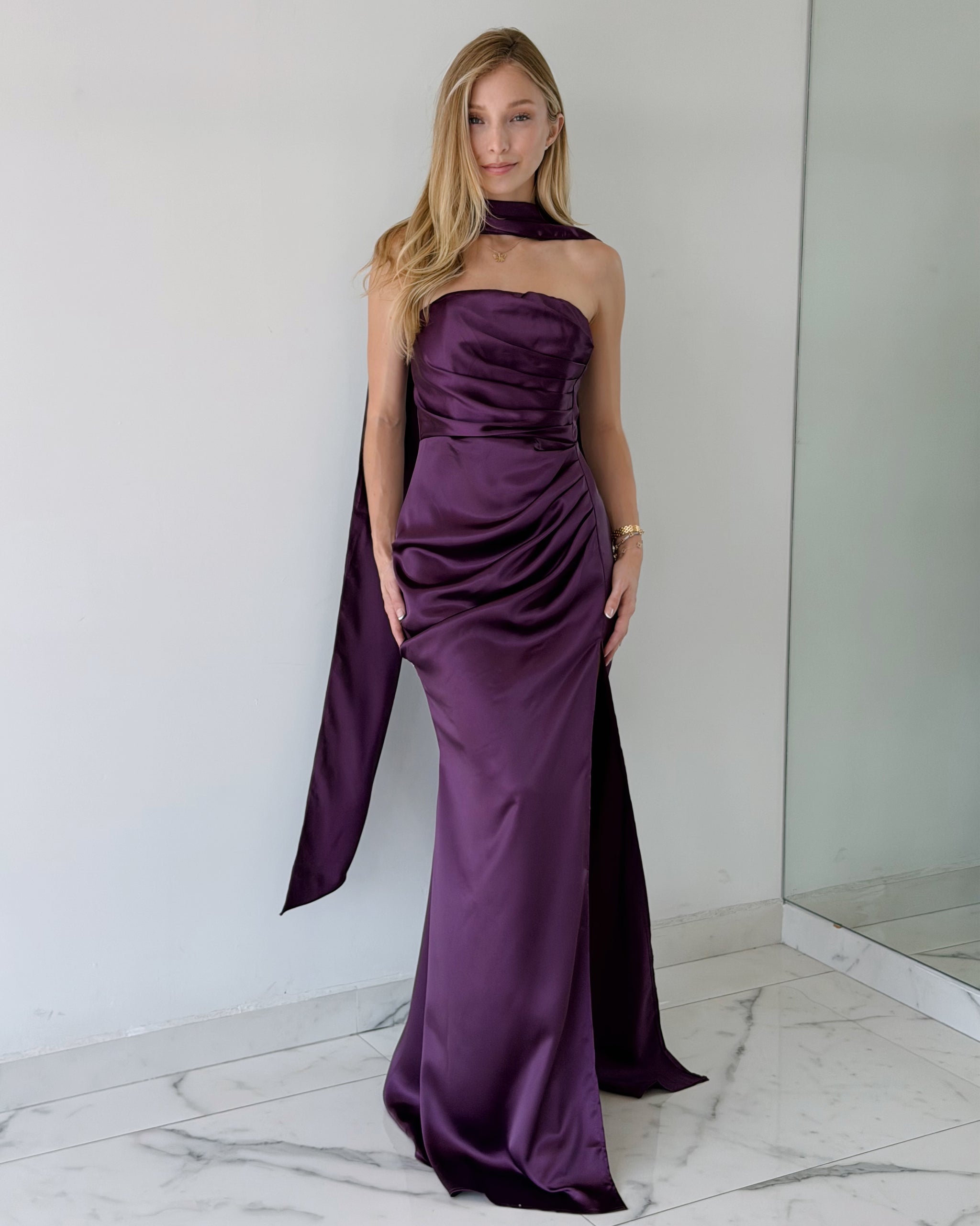 Purple Strapless Choker Gown Dress