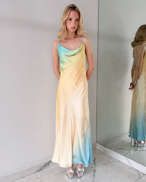 Baby Blue Print Open Back Maxi Dress