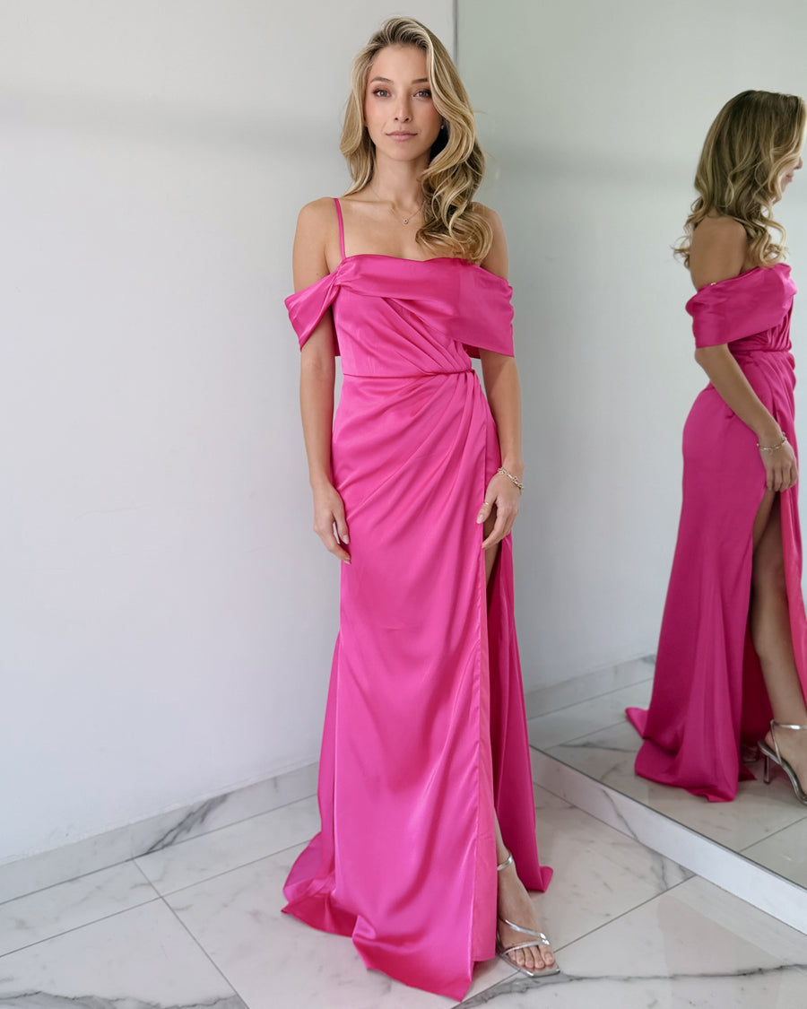 Magenta Off Shoulder Gown Dress