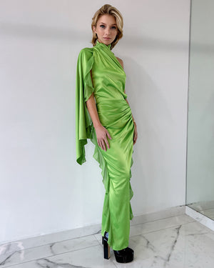 Lime One Shoulder Maxi Dress