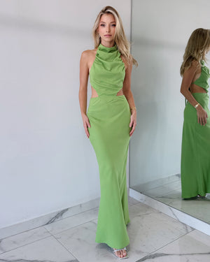 Green Halter Open Detail Maxi Dress