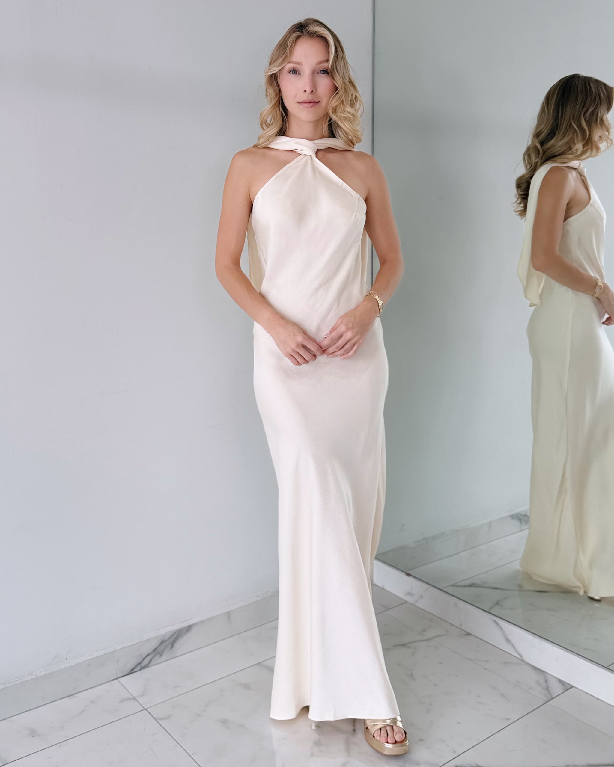 Butter Cream Halter Maxi Dress