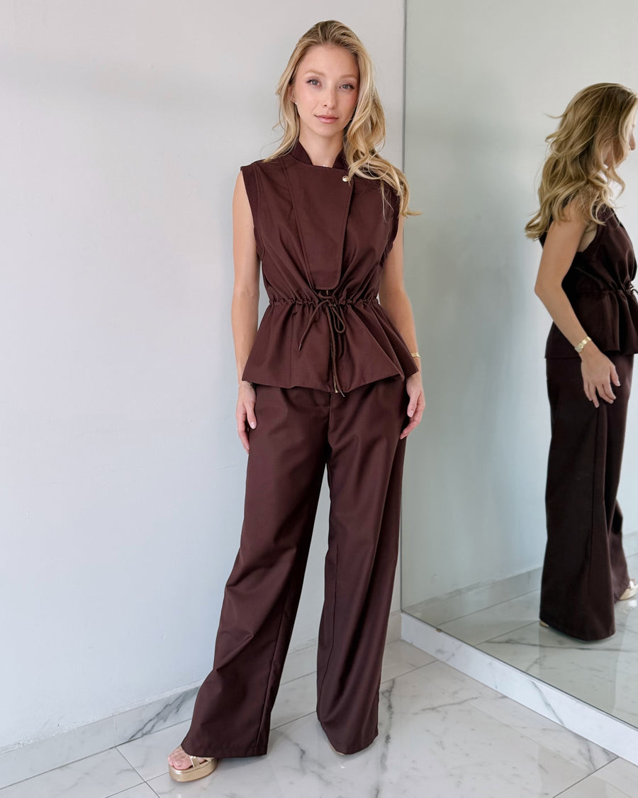 Coffee Blazer + Pant Two Piece Set