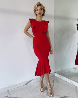 Red Ruffle Midi Dress