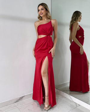 Red One Shoulder Gown Dress