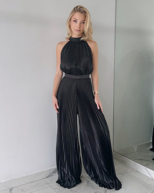 Black Pleated Open Back Jumpsuit