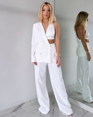 White One Shoulder Blazer + Pant Set