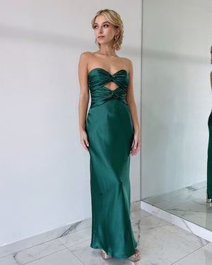 Forest Green Strapless Bun Dress