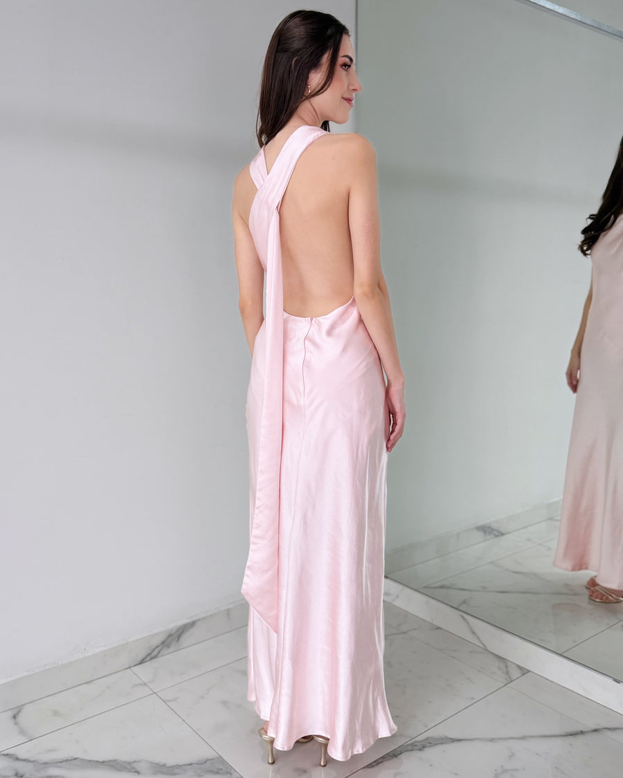 Baby Pink Open Back Maxi Dress