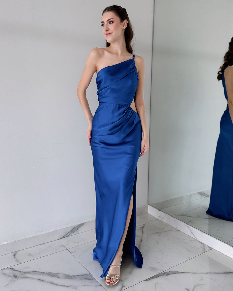 Blue One Shoulder Gown Dress