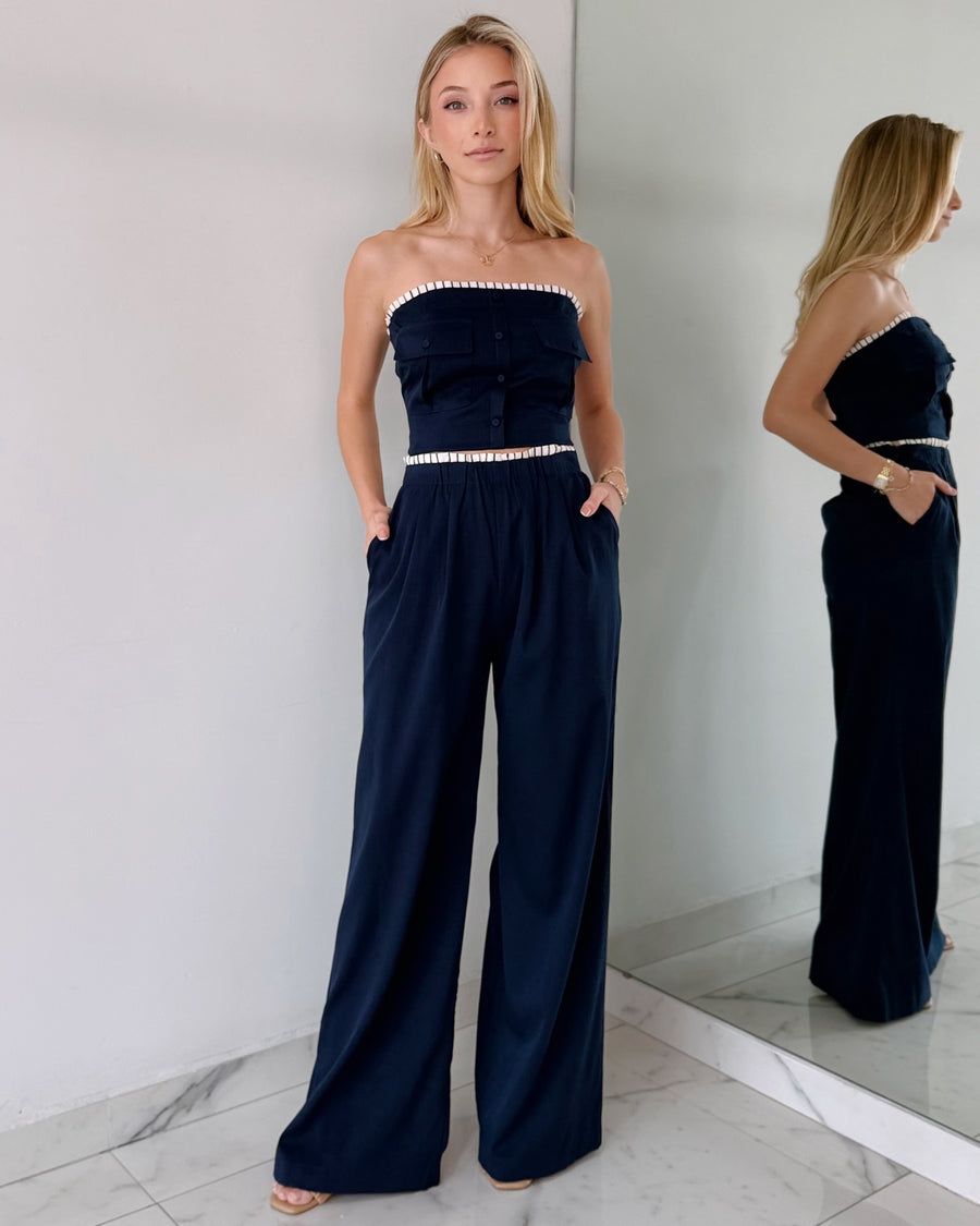 Blue Navy Stripe Pant + Top Two Piece Set