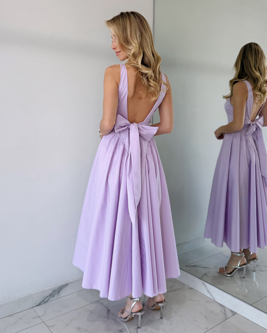 Lilac Strap Open Back Midi Dress