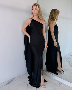 Black Choker One Shoulder Gown Dress