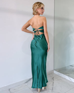 Forest Green Strapless Bun Dress