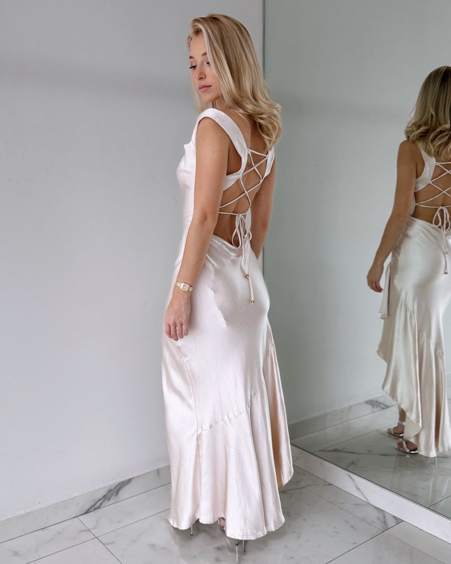 Champagne Open Leg Maxi Dress