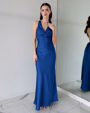 Blue Silk Open Back Maxi Dress