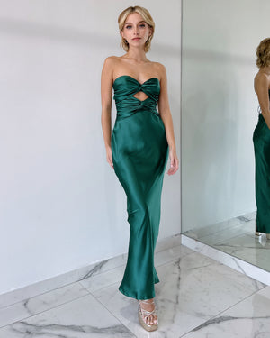 Forest Green Strapless Bun Dress