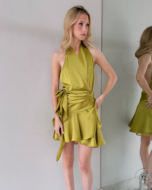 Lime Open Back V Neck Mini Dress