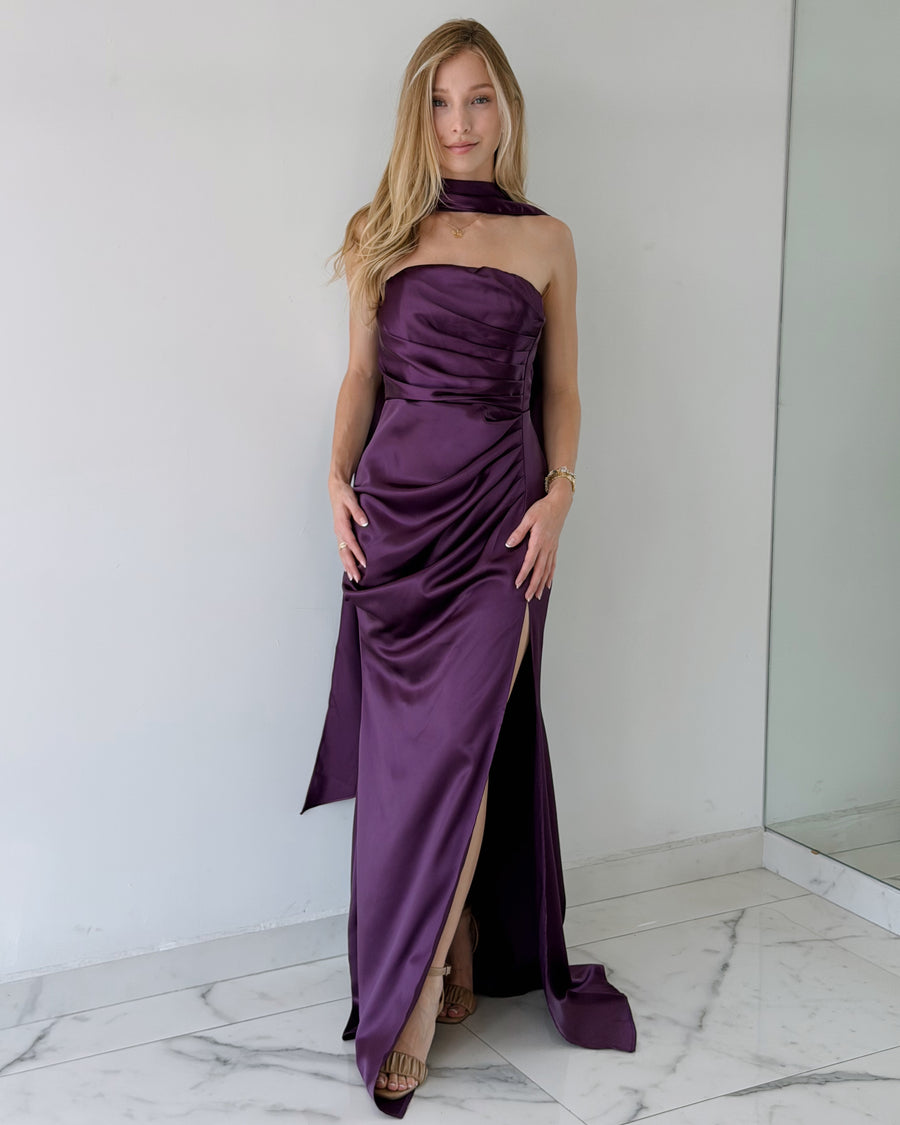 Purple Strapless Choker Gown Dress