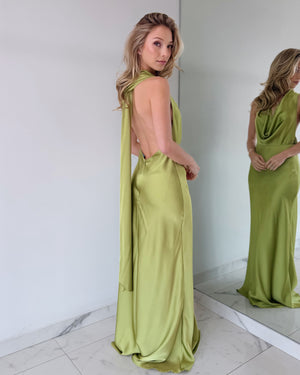 Lime Open Back Gown Dress