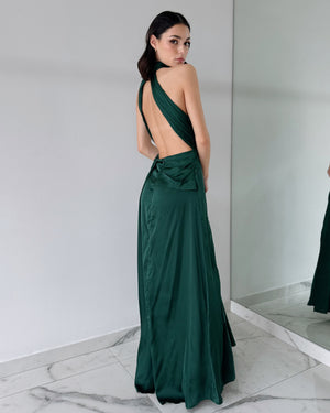 Forest Green Open Back Gown Dress