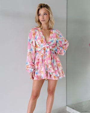 Pink Floral Long Sleeve Romper