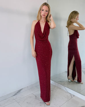Wine Pearl Gown Dress
