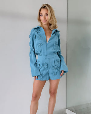 Baby Blue Flowers Romper