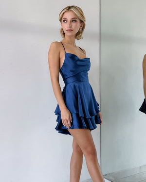Blue Silk Open Back Romper