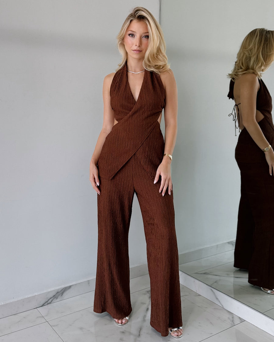 Coffee Top + Pant Two Piece Set
