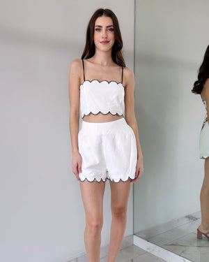 White Black Top + Short Two Piece Set