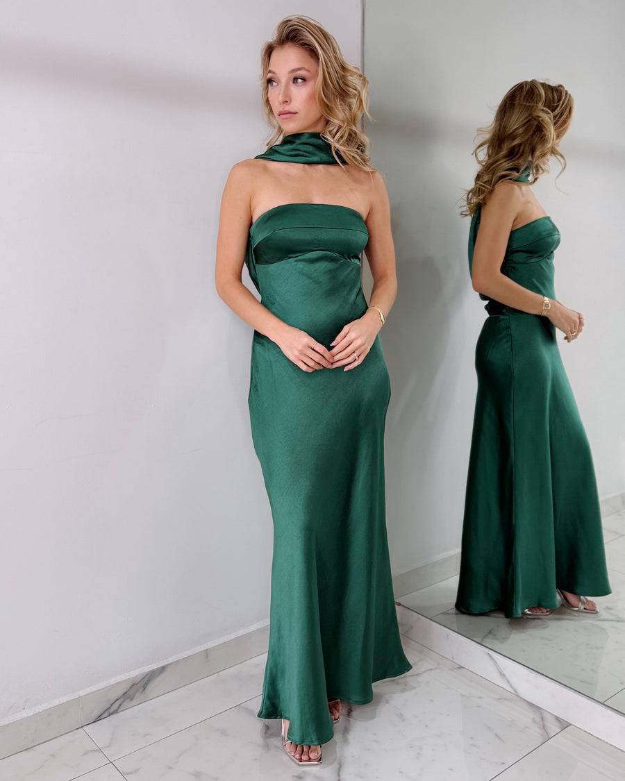 Green Choker Open Back Maxi Dress