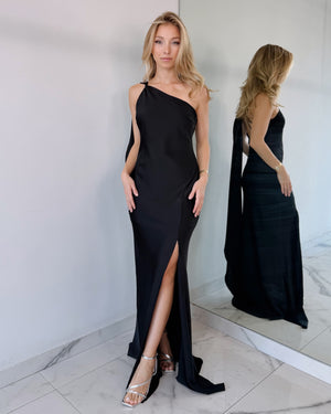 Black Choker One Shoulder Gown Dress