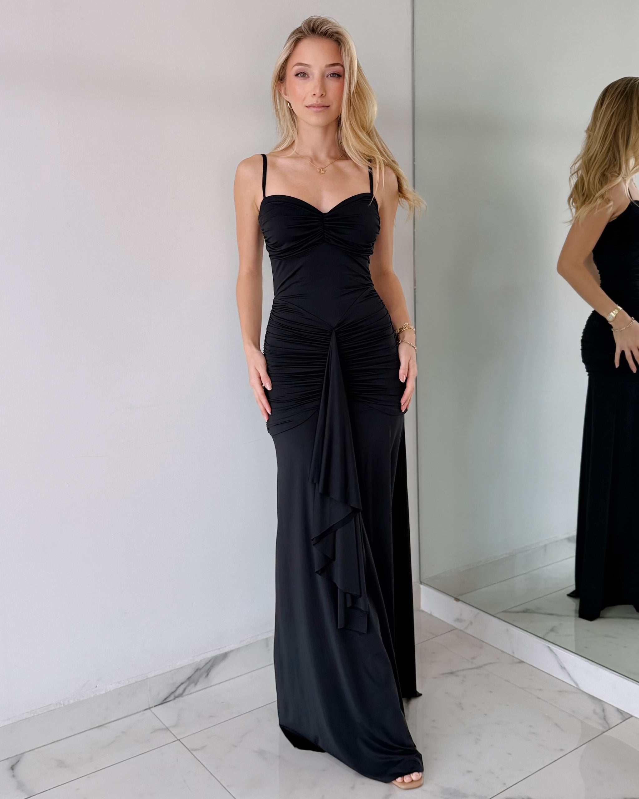 Black Bodycon Strap Gown Dress