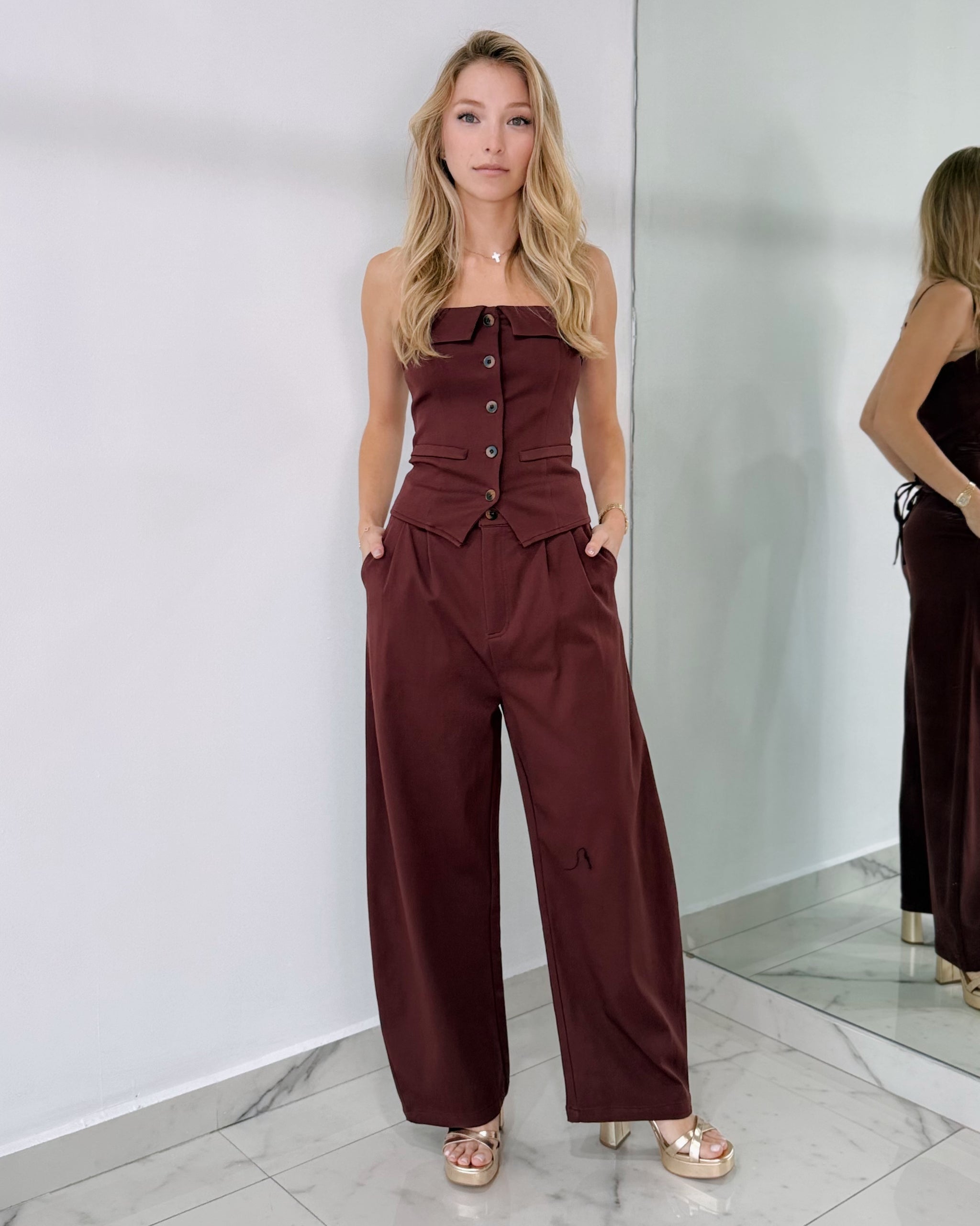 Wine Top + Pant Two Piece Set