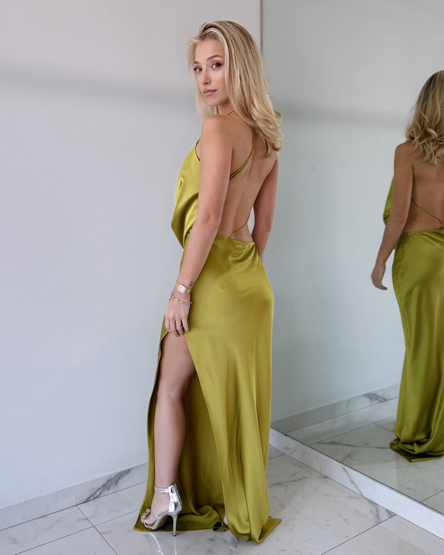 Moss Open Back Gown Dress