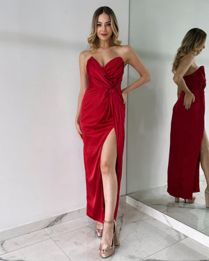 Red Strapless Gown Dress