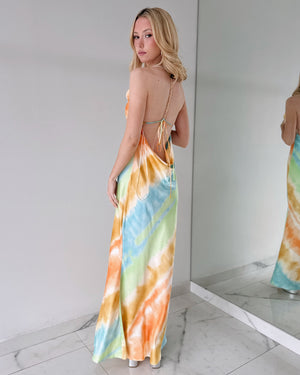 Yellow Print Open Back Maxi Dress