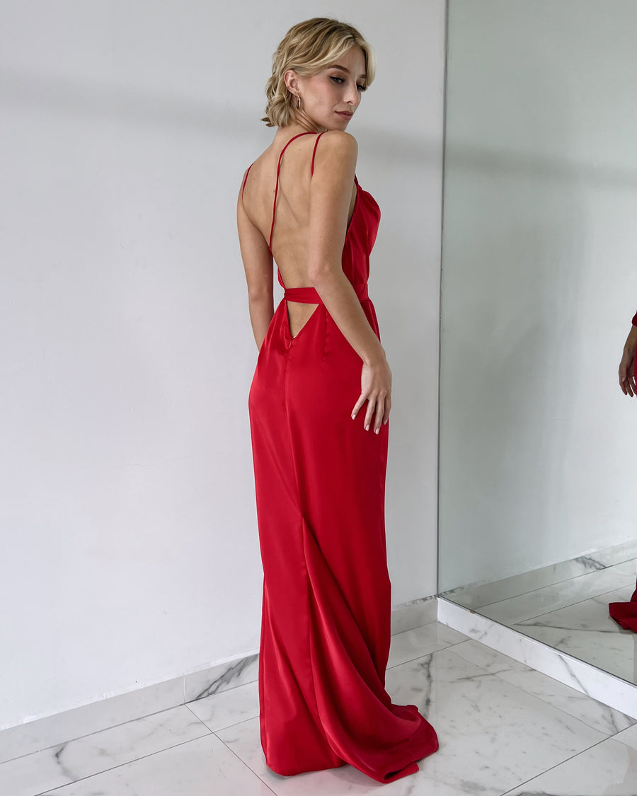 Red Open Back Gown Dress