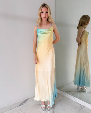 Baby Blue Print Open Back Maxi Dress