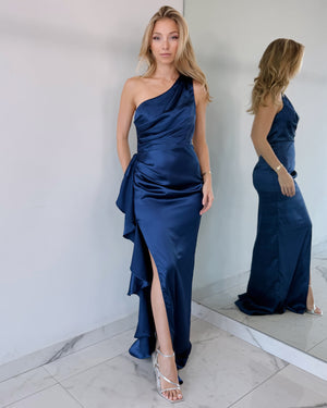 Blue Ruffle Open Leg Maxi Dress